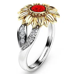 Klusterringar mode söt solros multicolor ring blomma kvinnor bröllop fest födelsedag smycken gåva3098
