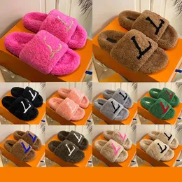 2023 Indoor fur slippers Paseo Comfort Women Lady House Fluffy Slippers sandals sliders Plush Platform Flats Rubber Sole Luxury designer winter Shoes Casual mules