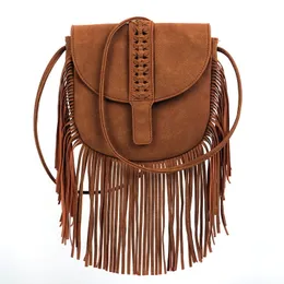 Fashion Faux Suede Leather Hippie Gypsy Boho Bag Cover Woven Semi-Circular Leather Tassel Crossbody Bag Women Shoulder Messenger Bags