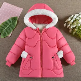 Jackets 2023 New Girls Baby Cotton Hooded Jacket Winter Keep Warm Fur Collar Little Princess Coat Zipper Outerwear Christmas Kid Clothes 230928