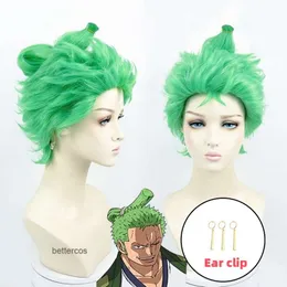 Costume Accessories Anime ONE PIECE Roronoa Zoro Cosplay Wig Slicked-back Green Short High Temperature Fiber Hair Wigs + Wig Cap
