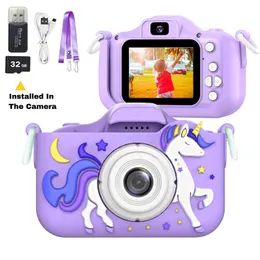 Toy Cameras Kids Camera Toys Unicorn Children Digital Camera 2 Inch Screen Front and Rear Dual Camera Birthday Gifts for Kid 32G Purple 230928