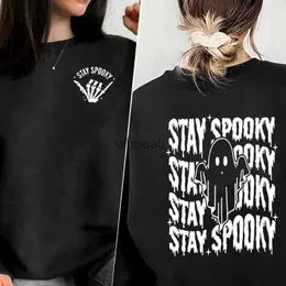 Women's Hoodies Sweatshirts Stay Spooky Skeleton Hand Halloween Sweatshirt Women Harajuku Pullover Hoodie Funny Fall Crewneck Long Sleeve Coats YQ230928