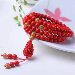 Decorative Figurines Selling Natural Red Cinnabar Bracelet Charm Jewellery Women's Hand-Carved For Women Men Fashion Accessories 6mm