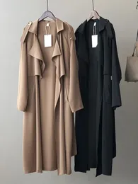 Kadın trençkotları sedutmo bahar kadınlar uzun ceket moda rüzgarlık vintage büyük boy cep zarif ofis dış giyim kemer ED1859 230927