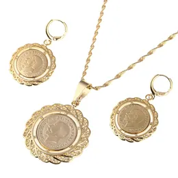 Etiopiska mynt smycken set halsband hängande örhängen smycken habesha bröllop eritrea afrika gåva298u