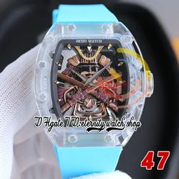 RRF 47 Najnowsza wersja Japan Miyota NH Automatyczne męskie obserwowanie krystalicznie przezroczysty obudowa złota samuraj zbroi wybieranie niebieskiego gumowego paska super wersja wiek zegarek