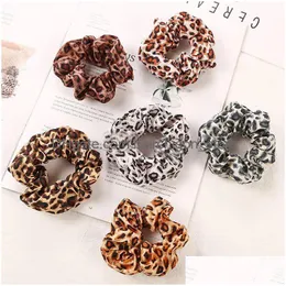 Hair Accessories Brand 6Color Women Girls Chiffon Leopard Elastic Ring Ties Ponytail Holder Hairbands Rubber Band Scrunchies Ins Dro Dh54V