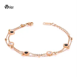 Grier Double coquillage noir et blanc Bracelets pour femme filles lien en or Rose Bracelet en acier titane bijoux lien Chain277d