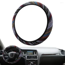 Steering Wheel Covers Boho Cover Ethnic Style Flax Linen Aesthetic Elastic Comfortable Decor For Male Driver