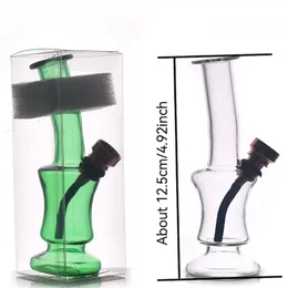 Green/clear mini hookah Travel colorful glass water dab rig bong tobacco smoking pipe Recycler Ash Catcher with downstem metal dry herb bowl