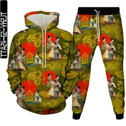 Men's Tracksuits Art Chinese Oil Painting Graffiti Animal Tiger Horse Women Casual 2pc Sets Men Hoodies Trousers Clothing Suit Female