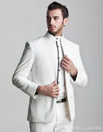 Pakken voor heren Blazerssets Opstaande kraag Wit Herenpak Slim Fit 3-delig Nieuwste ontwerp Mode Terno Masculino Kostuum Homme Zakelijke stijl