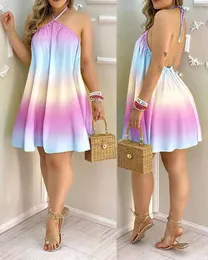 Casual Dresses Summer Sexy Halter Backless Printed Dress Women Fashion Beach Style Sleeveless Floral Mini