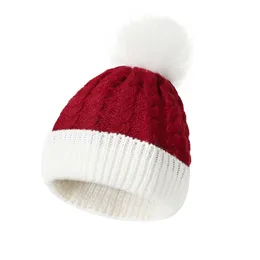 Baby Winter Knitted Pom Pom Beanie Cute Twist Double Colors Patchwork Cap Warm Solid Kids Hat