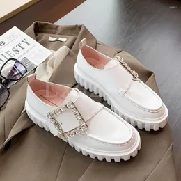Dress Shoes Handmade Women Female Loafers Flat With Casual Woman Crystal Buckle Genuine Leather Shallow Summer Fashion