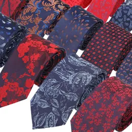 ハンカチYishline 7cm Ties Red Blue Floral for Men Wedding Party Shirt Suit Bridemoom Long Necktie Polyester Silk Jacquard
