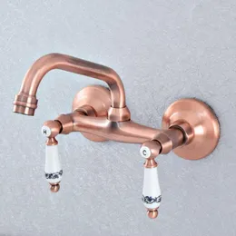 Kitchen Faucets Antique Red Copper Brass Wall Mounted Wet Bar Bathroom Vessel Basin Sink Cold Mixer Tap Swivel Spout Faucet Msf892