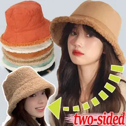 Wide Brim Hats Bucket 12 Colors Corduroy Hat Doublesided Lamb Wool Fleece Warm Fishermans Winter Womens Coldproof Cap 230927