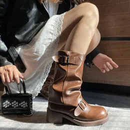 Boots Winter New Platform Women Mid Heels Shoes Chelsy Chelsea Brand 2024 Plateed Ongle Pumps Gladiator Motoriator دراجة نارية 230928