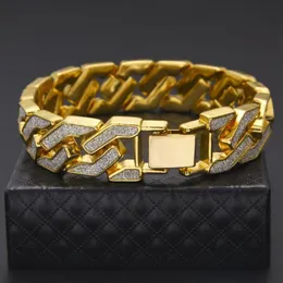 Cuban Chain Bracelet For Mens Quality Pop Accessories Ice Out Hip Hop Bracelets Gold Plating Bangle Zircon Chains 22 5 1 6cm2200