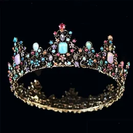 Украшения для волос Kmvexo Baroque Royal Queen Crown Colorf Jelly Crystal Stone Tiara для женщин Костюм Свадебные аксессуары 221109 Drop Deliv Dhlk1