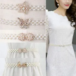 Belts Ladies Diamond-Studded Pearl Belt Corset Wide White Female Self-Knot Tie Wedding Dress