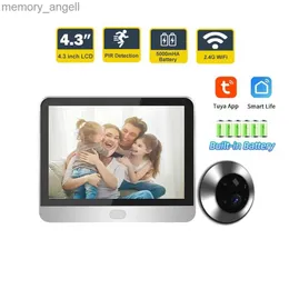 ドアベルTuya Smart 1080p Wifi Peepholeビデオドアカメラセキュリティ片道オーディオナイトビジョン4.3 'FHDビデオドアベルカメラYQ230928
