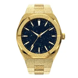 Wristwatches High Quality Men Fashion Frosted Star Dust Watch Stainless Steel 18K Gold Quartz Analog Wrist for 221025278Z