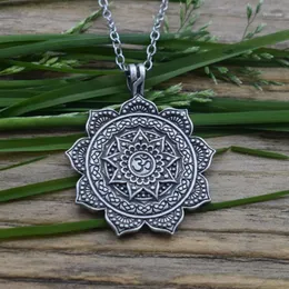 12stnor Norse Viking Lotus Mandala om Necklace Amulet Jewelry Buddhism1227o