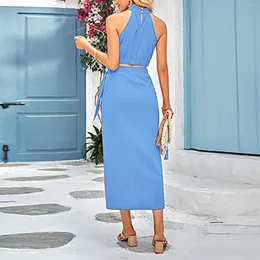 Work Dresses Ladies Plus Size Evening Skirt Women 2 Piece Outfits Casual Sleeveless Suit Crop Top And Draped Ruched Solid Set