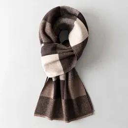 Scarves Men Pure Wool Scarf for Winter Plaid Warm Neck Classic Business 100 Shawls Wraps Cashmere Long Foulard Homme 230927