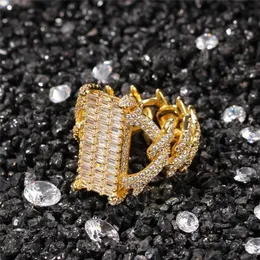 Anéis banhados a ouro 18k com pedra cz gelado, anel hiphop legal, design de marca, joias de hip hop de luxo, anéis de cluster dimaond completos262f