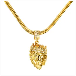 Biżuteria z hip -hopu męską mrożoną 18 -karatową złotą modę Bling Bling Lion Head Wendant Men Naszyjnik Złoto wypełnione prezentem Present313H
