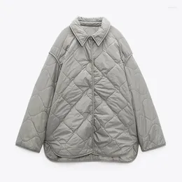 Kvinnor ner rr lös sväng krage parkas kvinnor mode grå täckta knapprockar eleganta långärmad bomullsjackor kvinnliga damer