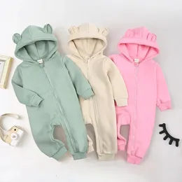 Born Rompers için Bodysuit Body Bebek Kız Kızlar Kıyafetler Uzun Kollu Katı Hoodies Bear tulum Kostüm Bebek Onesies 3M24M 230927