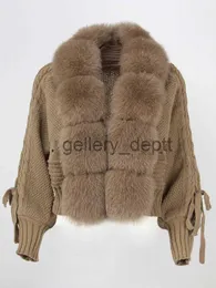 Damenfell Kunstpelz OFTBUY 2023 Winter Frauen Casual Echt Fox Pelz Kragen Neue Mode Kurze Warme Lose Gestrickte Jacke mit Natürliche Pelz Knopfleiste Mantel J230928