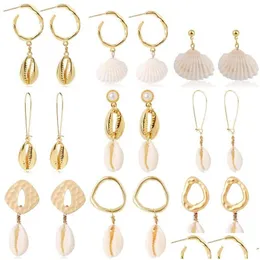 Dangle Chandelier Korean Trend Conch Marine Alloy Natural Shell Pearl Gold Earrings Fashion Exquisite Casual Retro Holiday Morrocan St Dhnj7