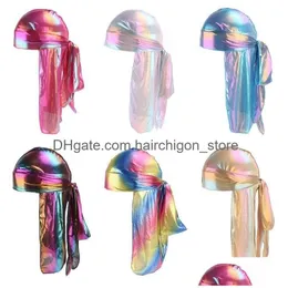 Hair Accessories Unisex Long Silk Satin Breathable Turban Hat Wigs Fashion Doo Durag Biker Headwrap Chemo Cap Pirate Women Men Drop Dhmzh