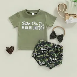 Clothing Sets FOCUSNORM 3pcs Summer Cute Baby Boys Girls Clothes 0-24M Letter Short Sleeve T Shirts Camouflage Printed Shorts Hairband