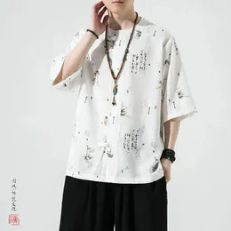Ubranie etniczne Oryginalna chińska sukienka Tradycyjna sukienka z krótkim rękawem swobodna koszula męska letnia jedwabna koszulki