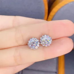 Stud Earrings Silver Round Excellent Cut Total 1 Carat Diamond Test Passed Moissanite For Female Engagement S925 Jewelry