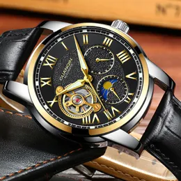 Relogio masculino GUANQIN Luxus Marke Tourbillon Automatische Uhren Männer Militär Sport Lederband Wasserdichte Mechanische Watch291i