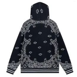 Men's Hoodies 2023 Black Knitted Vintage Paisley Print Men Women Pullover Embroidered Long-sleeved Letter Sweatshirt