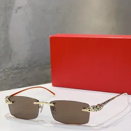 Sonnenbrillen für Damen und Herren, Designer, 82000876, Metallbügel mit Leopardenmuster, UV-Schutz, Retro-Brillen, modische, mehrfarbige, rahmenlose Brillen, zufällige Box