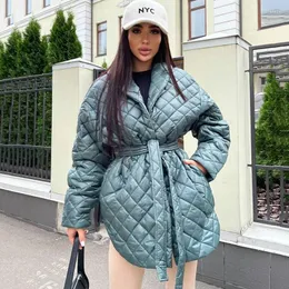 Women's Trench Coats Winter Female Long Sleeve Down Jackets Coat Lapel Collar Checkered Lace-up Parkas 2023 Slim Casual Elegant Windproof