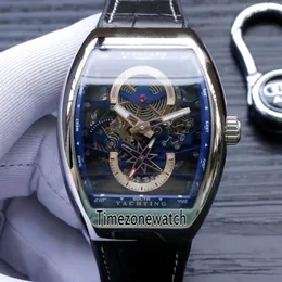 Nowy Saratoge Vanguard S6 Yachting V45 S6 stalowa szkielet szkielet niebieska tarcza automatyczna męska zegarek skórzany pasek zegarki Time244n