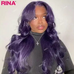 Synthetic Wigs Dark Purple Wear And Go Wig 4x6 Glueless Body Wave 13x4 Lace Front Human Hair Highlight Color 230927