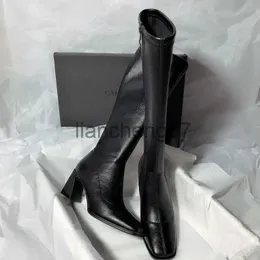 Botas de salto alto 2023 outono e inverno mulheres patente couro preto botas femininas fogão zíper botas altas senhoras sapatos x0928
