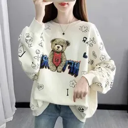 Women's Hoodies Sweatshirts Kvinnors yngre Pullover Spring Autumn New Bästsäljande kvinnliga kläder Lossa tunt tunna tecknad mönster hoodie yq230928